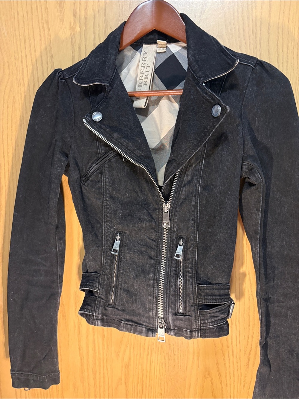 Burberry Black Women's Asymmetrical Zip Moto Jacket